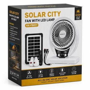 Solar City Rechargeable Solar Fan With LED Lamp & Solar Panel
