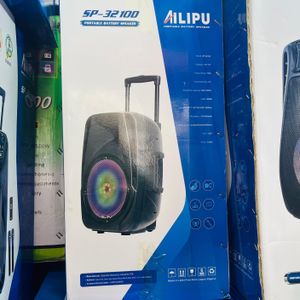 AILIPU Portable 15” Rechargeable Bluetooth PA Speaker with Trolley & Dual Wireless Microphones