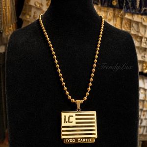  IYOO CARTEL Signature Pendant Necklace - Gold Colour - Big Size Pendant 