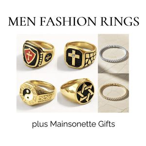 Men Gold Stack Ring Design Combo plus Maisonette Tennis Bracelet - 4 Mixed Designs (Size 9-12)- Gold and Silver Colour