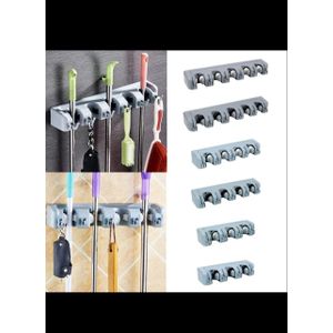 WALL MOUNTED MOP BROOM HOLDER WITH HANGING HOOKS