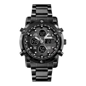 Skmei Men's Analog and Digital with LED Multi Time Chronograph, Stainless Steel Strap,Digital Wrist Watches