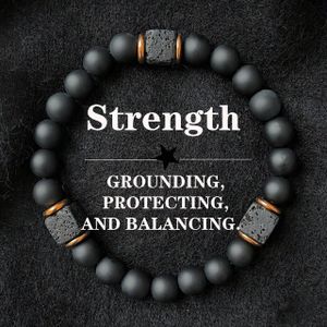 Men Black Bead Hand Chain Wristband - PREMIUM 8mm Matte Stone Bracelet For Senator Native Wear & Casual Outfits
