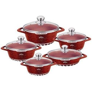 BROCOOK 5 Set Diecast Non-stick Pot-Granite Effect Red
