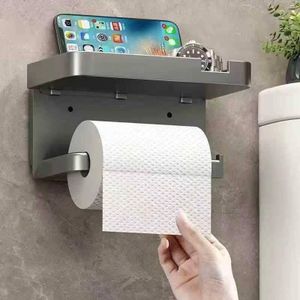 Toilet Paper Roll Holder Tissue Roll Hanger with Shelf (Grey)