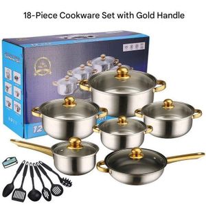 18-Piece Non-Stick Stainless Steel Cookware Set with Glass Lids and Heat-Resistant Handles