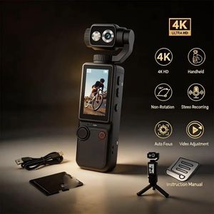 OZCT Q8 Handheld 4K Ultra HD Video Pocket Camera with 180° Rotating Dual Lens, Built-In Screen Display, Gimbal Stabilizer, Vlogging Recorder for Travel, Cycling, Events & Content