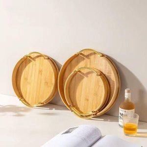 3in1 Bamboo Round Shape Tray Set with Metal Handle
