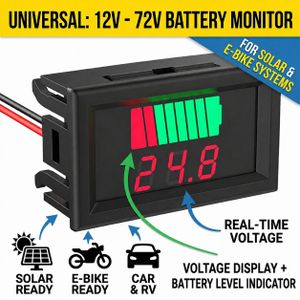 12-72V Battery Capacity Indicator, Digital Battery Level Meter with Red Display