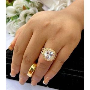  Very Superior + 5 Years Warranty Non Fading Gold Wedding/Engagement Ring Set