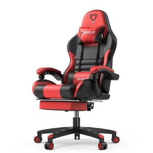 Gaming Chair with Footrest for Adults - Ergonomic Gaming Chairs with Foot Rest - Big and Tall Computer Game Chair - PU Leather Reclining Video Game Chairs with Spring Cushion - Black/Red