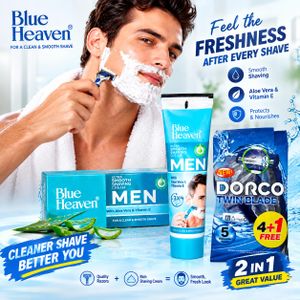 Blue Heaven Men Shaving Cream + Dorco 4+1 Shaving Stick Combo 