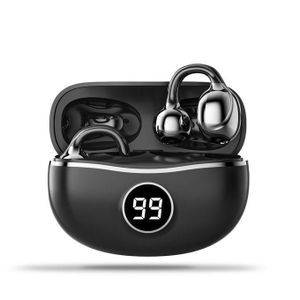 Black Wireless Open Ear Earbuds with Bluetooth, Air Clip-on Design, Lightweight Comfort, Stable Fit Open Ear Bluetooth Earphones, Built-in Mic