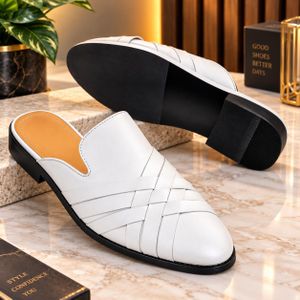 Elegant White woven half shoe for men