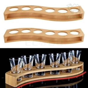 Wooden Shot Glass Serving Tray With 6 Glasses Set