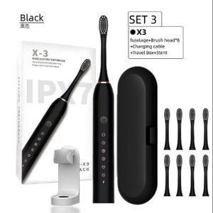 USB Rechargeable Ultrasonic Electric Toothbrush, WhiteningToothbrush, VibratingComes with 8 Replacement Brushes, Electric Toothbrush for Adults - Black