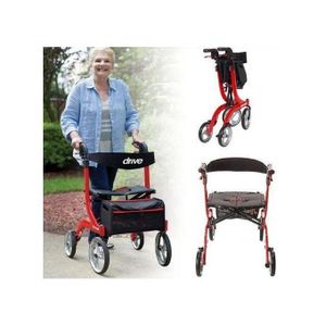 Extra Medical Heavy Duty Foldable Rollator Walker with Seat, Standard Height Lightweight Rollator with Large Wheels, Folding Rolling Walker For Seniors