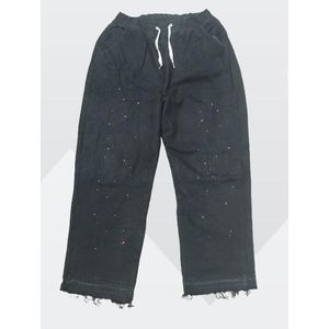 High quality ladies long length baggy cut patterned boyfriend jeans 