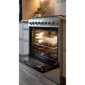 Nexus 4 Burner Standing Gas Cooker with Oven - Auto Ignition, Wood Finish, Stainless Top Gas Oven + Grill 
