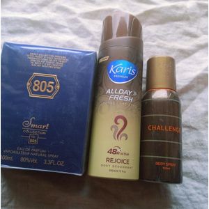 SC perfume 805Avetos 100ml,Karis Rejoice body 200ml and challenge 100ml
