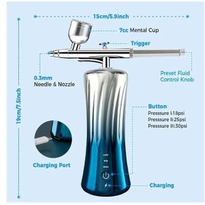 Airbrush Kit with Compressor, Portable Handheld Cordless Airbrush Gun with 0.3mm & 0.5mm Nozzle, Cordless Air Brush for Nails Art, Painting, Cake Decor, Cookie, Model, Makeup, Barberhandheld water replenishment. 