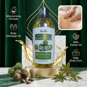 Moisturizing Castor Body Massage Oil 300ml – Hydrating Body Oil with Castor Oil, Salicylic Acid & Hyaluronic Acid for Dry Skin Care, Body Massage, Soft & Smooth Skin, Daily Moisturizing Formula