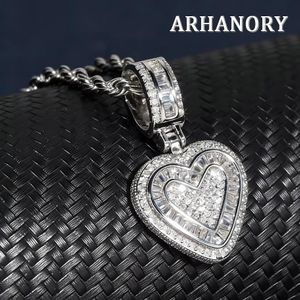 ARHANORY Ladies Heart Pendant Necklace Luxurious Hip Hop Style Jewelry for Women and Men Iced Out Shiny Cubic Zirconia