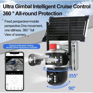 ULTRAL GIMBAL Latest Triple Lens 4G Solar CCTV Camera – Wireless Outdoor PTZ Security Camera with Night Vision, Motion Detection, SIM Card & V380 Pro App Big lens