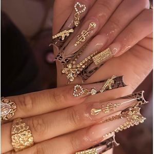 Set of 24 Leopard-Print Press On Nails in a Long Coffin Shape, Reusable And Fully Covering, for Women