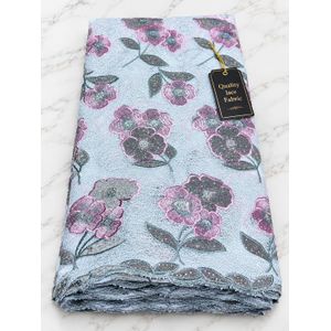 Grey Ash × blush Pink Embroidered Sequin Lace Fabric - grey And blush pink Floral Design with Decorative Border for Asoebi  