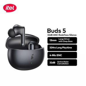 itel Buds 5 32dB ANC Earbuds 4-Mic Clear Calls 13mm Drivers Premium Design Dark Chrome