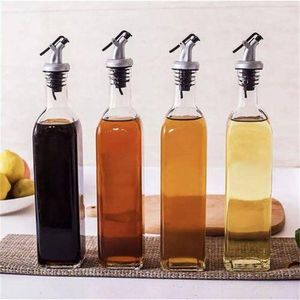 4pcs Glass Oil Dispenser with Nozzle Cap- Leakproof Airtight Oil Spray Plastic Bottles-500ml