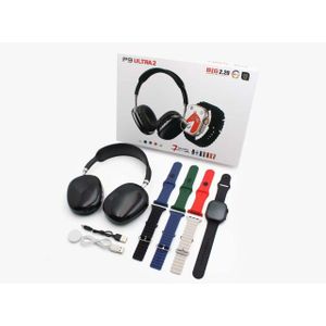 P9 Ultra 2 Noise Cancellation Wireless Bluetooth headphones with Full Touch screen Smart Watch with Straps