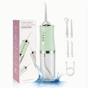 Rechargeable Dental Cleaner Mouth Washer Water Jet Flosser irrigator with Interchangeable Nozzles - Green 