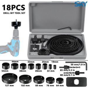18‑Pc Bimetal Hole Saw Set, Multi‑Size, with Storage for Wood Drilling.