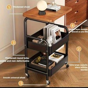 Wooden Multi-Purpose Steel Trolley Shelves - 2 Layers Rolling Cart