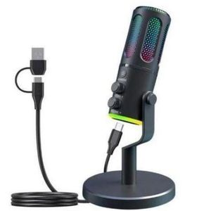 Content Creation RGB Colors Changing USB /USB C Condenser Microphone For Podcast, Recording PC Computer Gaming Streaming Mic with RGB Light Reverb Effect Headphone Jac K Desktop Stand Vocal Mic for Singing on YouTube & Ps5