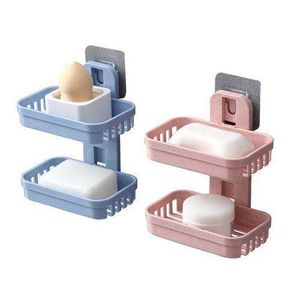 Double soap box Toilet drain Creative wall hanging soap rack Bathroom shelf Suction cup Double soap box