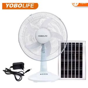 YOBOLIFE  16 inch Rechargeable  & Solar Table Fan LED Light USB Charger With 12W Solar Panel For Office And Home Lithium Battery