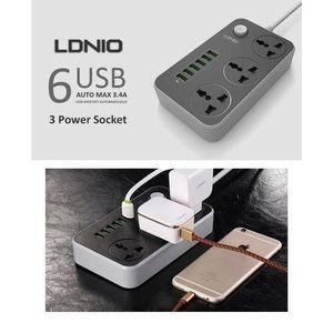 Ldnio Universal Power Strip with 3 Sockets and 6 USB Ports