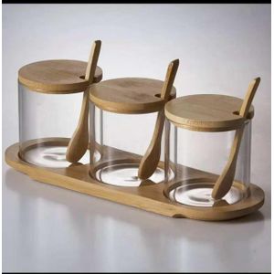 Jars With Bamboo Lid And Tray Container Organizer (3In1 Spice Rack) X1
