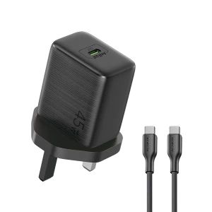 Oraimo PowerGaN 451 OCW-5451U 45W GaN Fast Charger – USB-C PD 3.0, QC 4.0+, UK Plug, Type-C to Type-C Cable