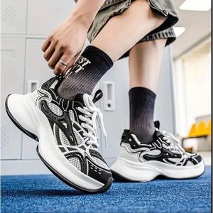 Unisex Casual & Gym Sneakers – Comfortable Chunky Sole Shoes - White & Black