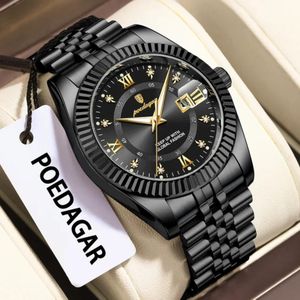 POEDAGAR Black Dial Black jubilee chain Watch