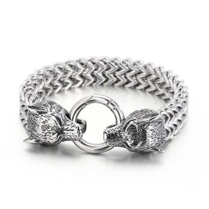 Bold Viking Wolf Head Bracelet – Silver Stainless Steel Power Chain 23CM