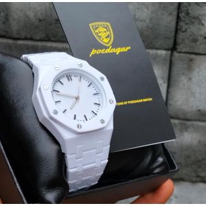 POEDAGAR  Quality Luxury Chronograph Sports White Ceramic Strap Wristwatch