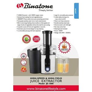Binatone 2 Litres (JE-1000) Turbo Powered Juice Extractor - Black