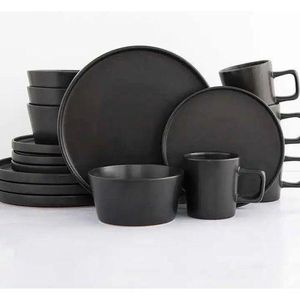 Dinner Set Modern Black Stoneware Dinnerware