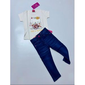 Children Girls Jeans and Stylish Polo Top Set- Versatile Casual Outing Wear 