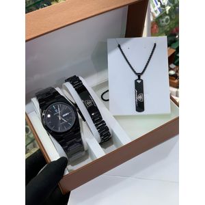 POEDAGAR Highly Original Quality & Super Exclusive Men's Complete Black Wristwatch/Necklace/Hand Chain Set For Big Boys 